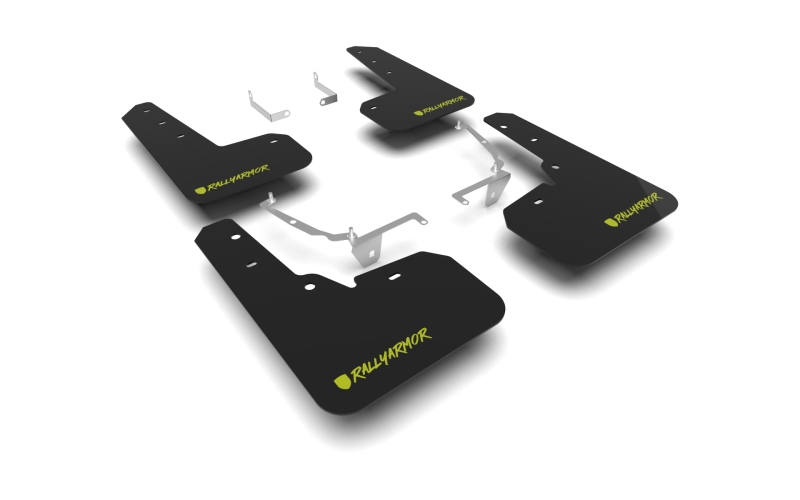 Subaru XV Crosstrek Mud Flaps - Front + Rear - Rally Armor - UR Black Flap/Green Logo - Black - `13-`17